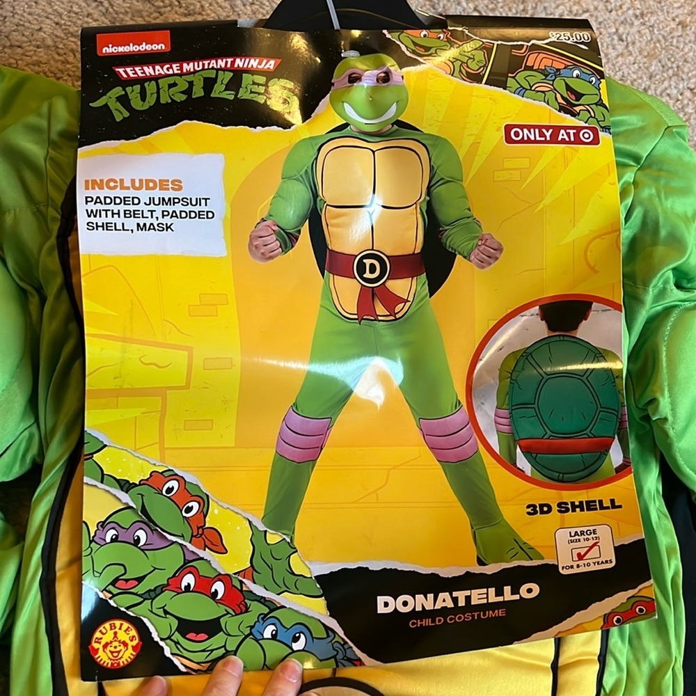 Teenage mutant ninja turtles Donatello costume padded jumpsuit belt mask 10-12